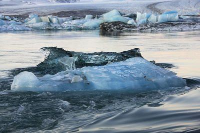 Icebergs at the glacier lagoon jökulsárlón in iceland, europe