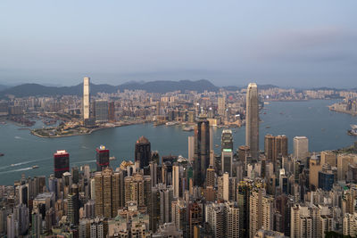 Victoria harbour view from the peak at evening, hong kong