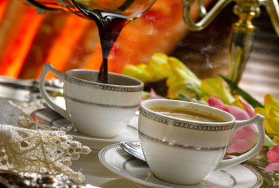 Close-up of coffee cup on table