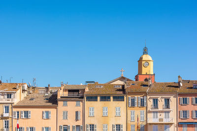 Scenic view of saint tropez against clear summer blue sky