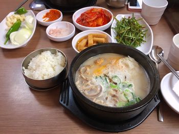 High angle view of food on table