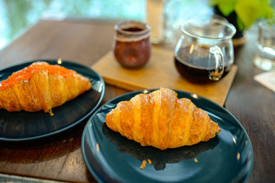 High angle view of dessert in plate on table