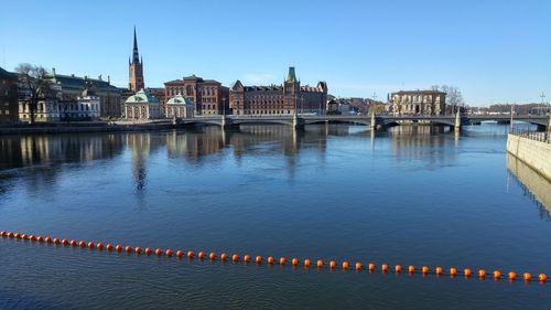 View of river with buildings in background