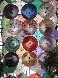 Close-up of multi colored umbrellas