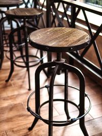 Close-up of empty chairs and table in restaurant