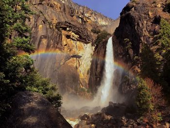 Delightful morning rainbow at yosemite falls