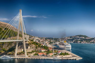 Suspension bridge over river