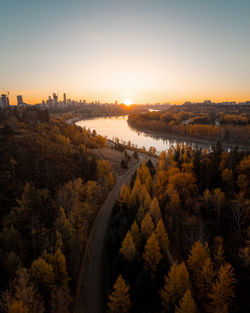 Scenic view of lake against sky during sunset