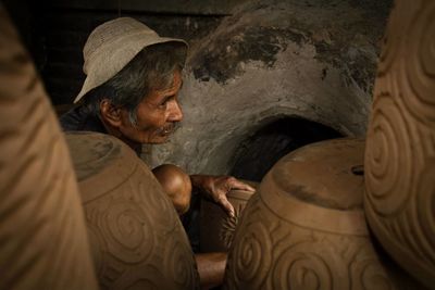 High angle view of man working