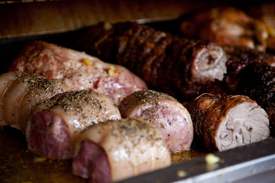 Close-up of grilled pork wrapped in bacon