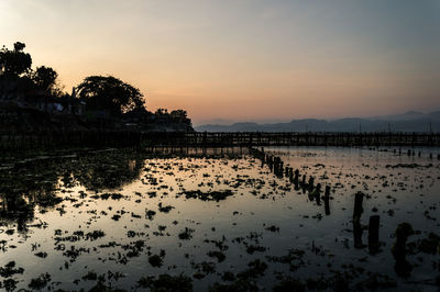 Scenic view of lake against sky during sunset