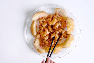 High angle view of breakfast served in plate