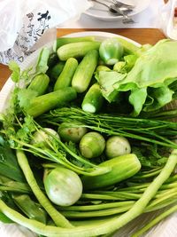 High angle view of chopped vegetables in container