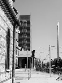 Low angle view of buildings against clear sky