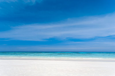 Scenic view of sea against blue sky