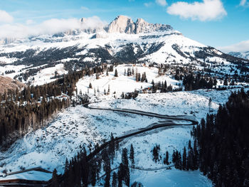 Scenic view of snow covered mountains against sky