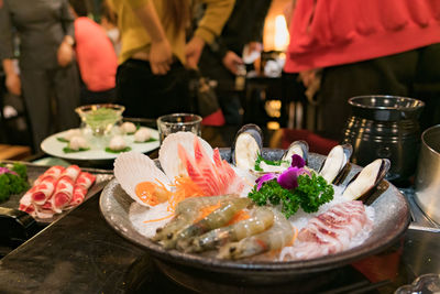 Close-up of fish served on table in restaurant