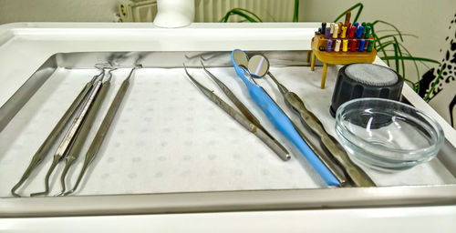 High angle view of glasses on table