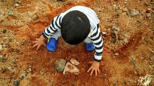 High angle view of boy