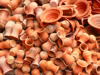 Full frame shot of pottery for sale at market stall