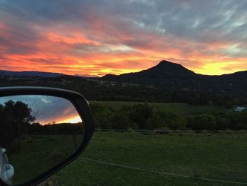 Scenic view of mountains at sunset