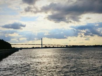 Scenic view of calm sea against cloudy sky