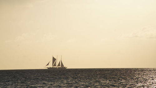 Sailboat sailing on sea against sky