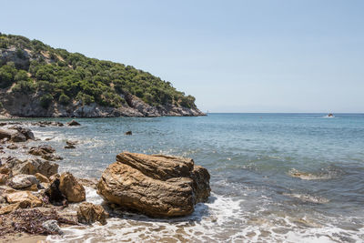 Scenic view of sea against clear sky