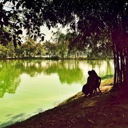 People sitting in lake