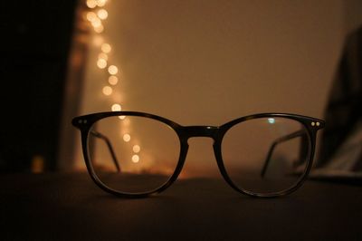 Close-up of eyeglasses on table