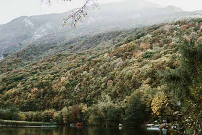 Scenic view of lake by mountains