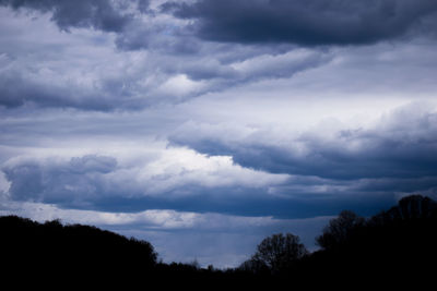 Low angle view of silhouette trees against sky