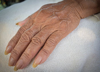 Close-up of woman hand on floor