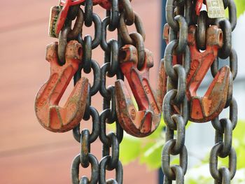 Close-up of hooks on chain