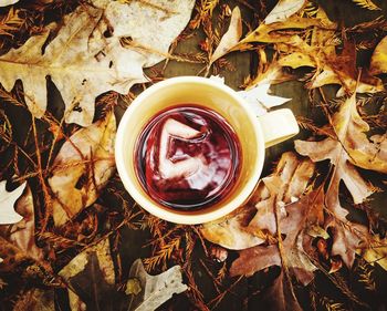 High angle view of coffee in cup