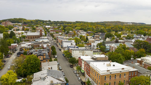 High angle view of townscape against sky