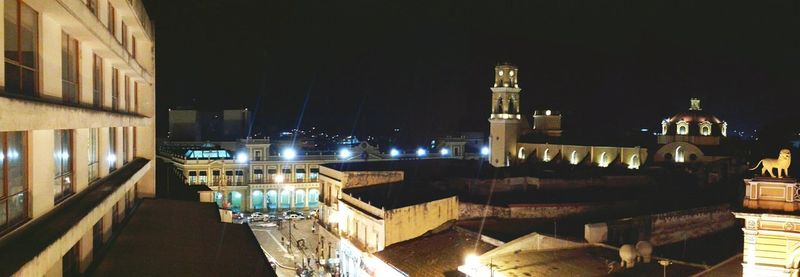 Illuminated buildings at night