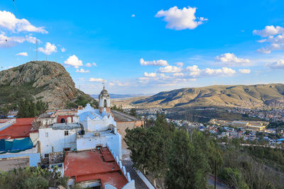 High angle view of townscape against sky