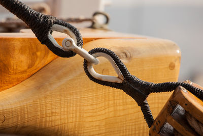 Close-up of rope on wood