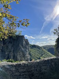 Low angle view of rocks against sky