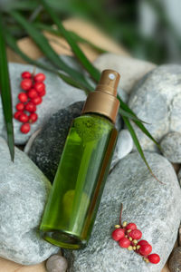 Close-up of bottles on table