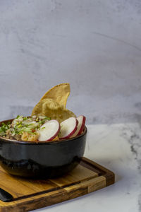 Close-up of food on table