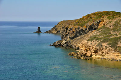 Scenic view of sea against clear sky