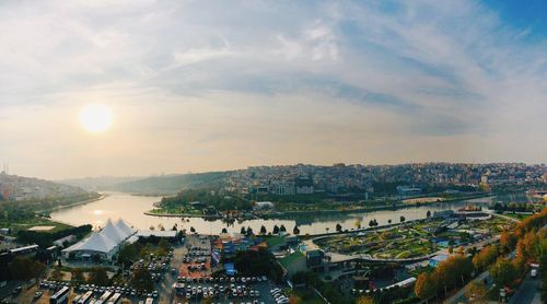 High angle view of townscape against sky