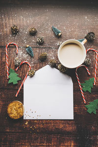 High angle view of coffee on table