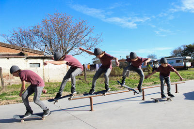 Sequence shot skateboarder sliding