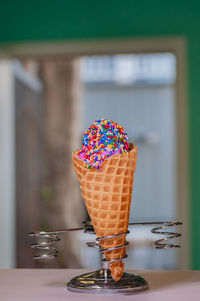 Close-up of ice cream on table