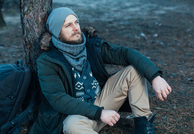 Full length of man wearing hat in forest