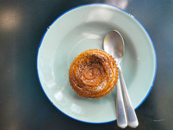 High angle view of breakfast on table