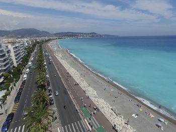 Aerial view of  promenade des anglais in nice.